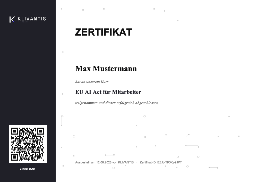 Zertifikat der Team-Training-App mit QR-Verifizierung (Demo-Daten)